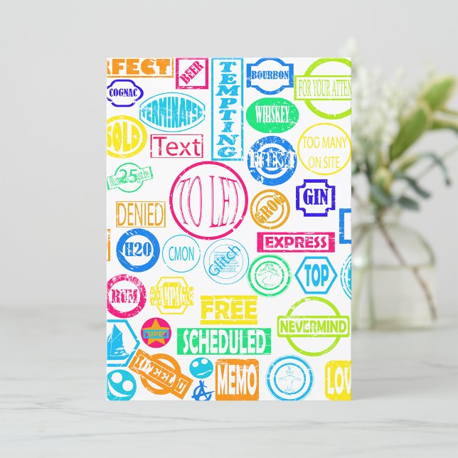Grunge Stamp Collection Colourful Retro Text Invitation (Creator Uploaded)