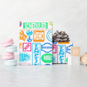 Grunge Stamp Collection Colourful Retro Text Wrapping Paper
