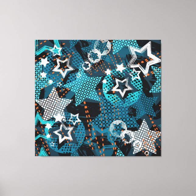 Grunge star pattern, playful children's design. canvas print (Front)