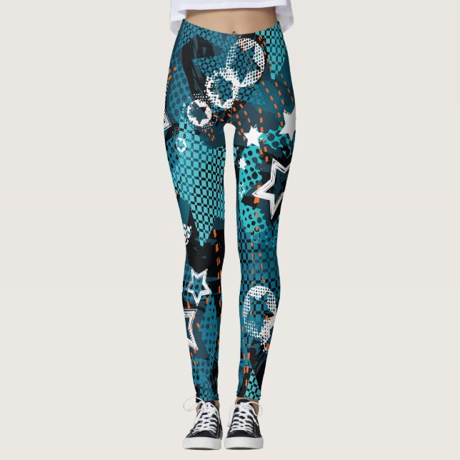 Grunge star pattern, playful children's design. leggings (Front)
