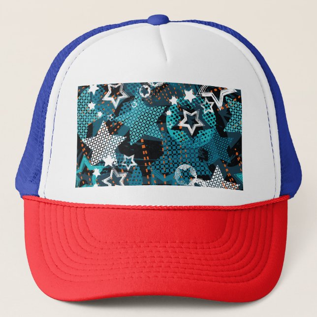 Grunge star pattern, playful children's design. trucker hat (Front)