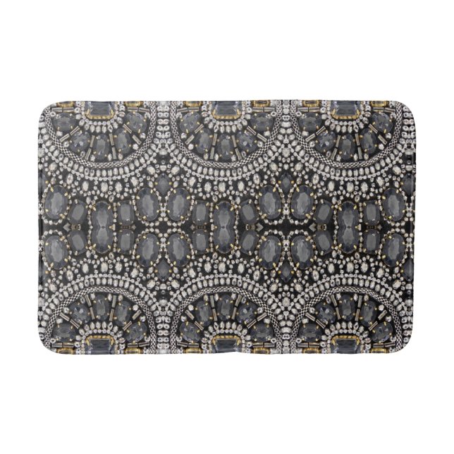 grunge steampunk art deco black silver bohemian bath mat (Front)