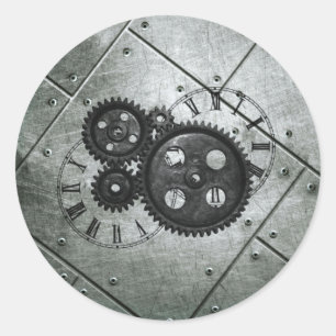 Grunge Steampunk Clocks and Gears Classic Round Sticker