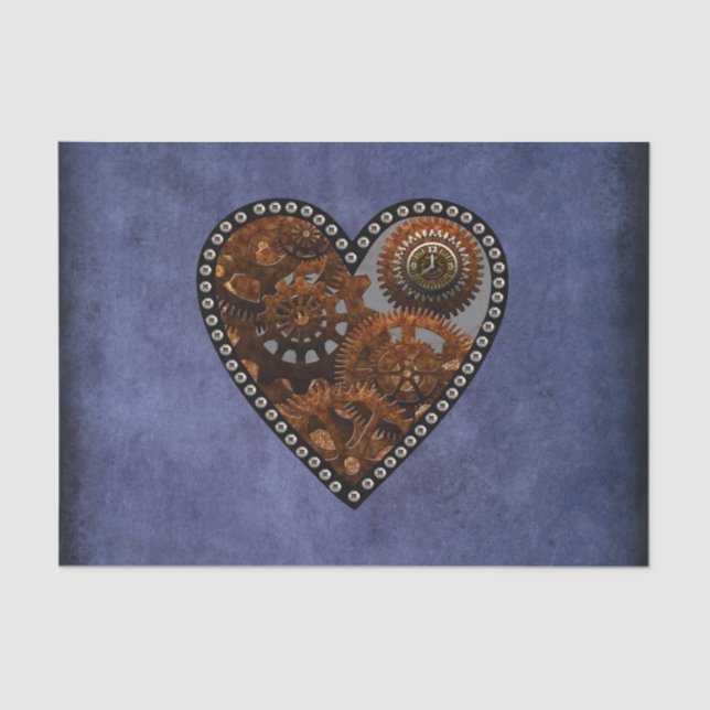 Grunge Steampunk Clocks and Gears Heart Tissue Paper (Front)