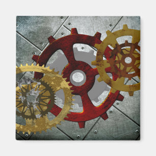 Grunge Steampunk Clocks and Gears Magnet