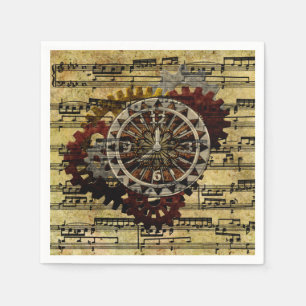 Grunge Steampunk Clocks and Gears Napkin