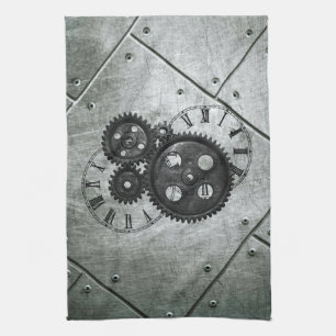 Grunge Steampunk Clocks and Gears Tea Towel