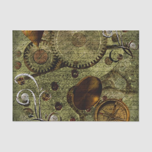 Grunge Steampunk Clocks and Gears Tissue Paper (Front)