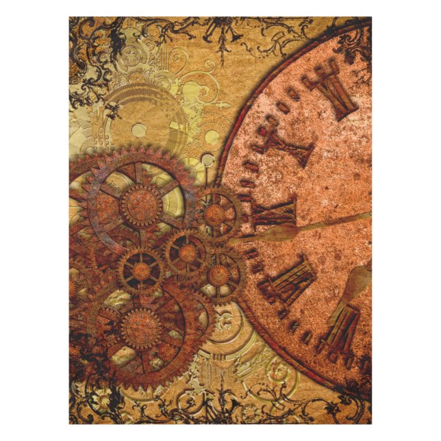 Grunge Steampunk Gear and Clock Tablecloth (Front)