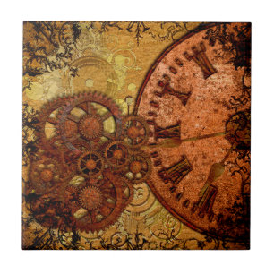 Grunge Steampunk Gear and Clock Tile