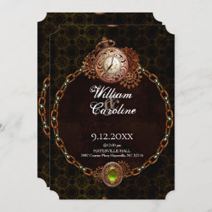 Grunge Steampunk Gears and Clock Vintage Wedding Invitation