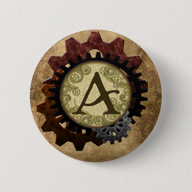 Grunge Steampunk Gears Monogram Letter A 6 Cm Round Badge (Front)