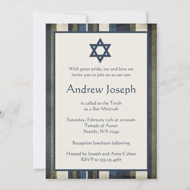 Grunge Stripes Bar Mitzvah Invitation (Front)