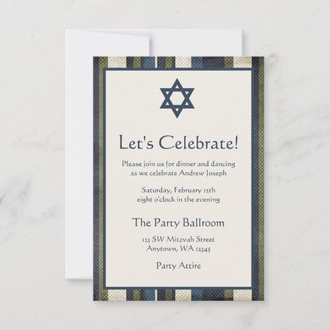 Grunge Stripes Bar Mitzvah Reception Invitation (Front)