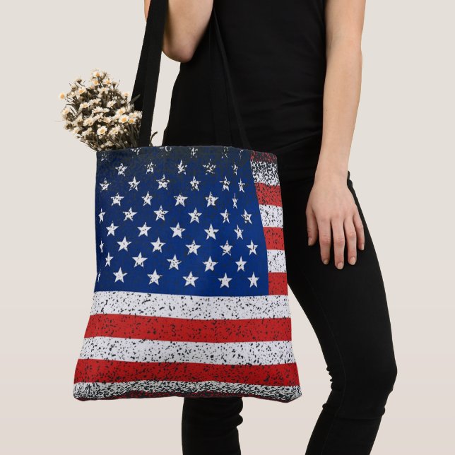 Grunge Style American Flag Tote Bag (Close Up)