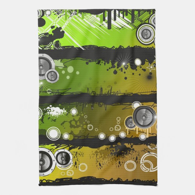Grunge Style Music Banner Tea Towel (Vertical)