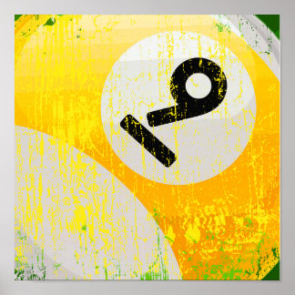 Grunge Style Number 9 Billiards Ball Poster