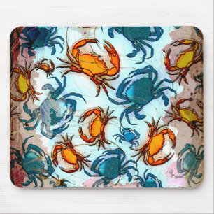 Grunge Style Red and Blue Crabs Collage Mouse Pad