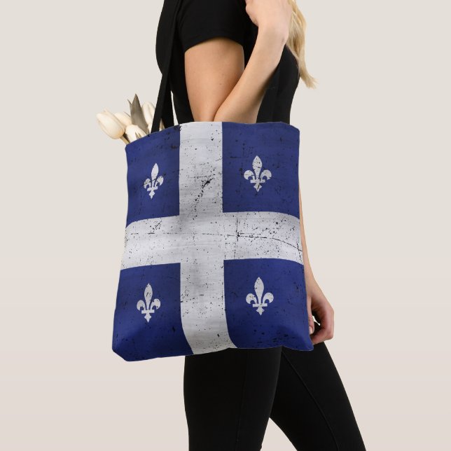 Grunge style worn Quebec flag Tote Bag (Close Up)