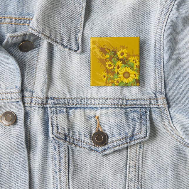 Grunge Sunflower Art Bold Rustic Yellow Floral 15 Cm Square Badge (Creator Uploaded)