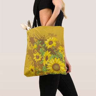 Grunge Sunflower Art Bold Rustic Yellow Floral Tote Bag