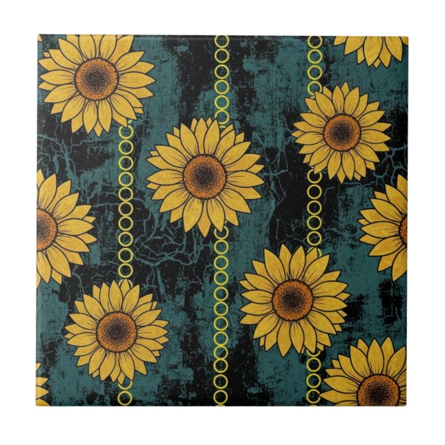 Grunge Sunflower & Chain Stripe Tile (Front)