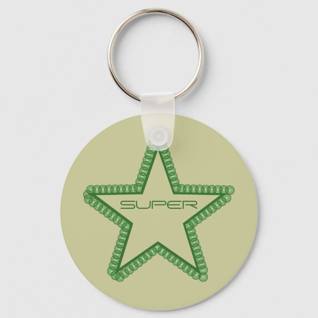 Grunge Superstar Keychain, Forest Green Key Ring (Front)