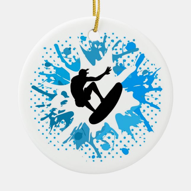 Grunge surfer ceramic tree decoration (Front)