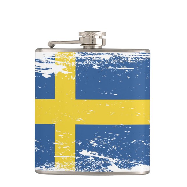 Grunge Sweden Flag Hip Flask (Front)