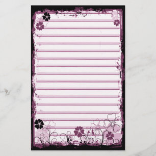 Grunge Swirl Flowers Lined Stationery White Pink