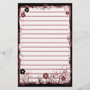 Grunge Swirl Flowers Lined Stationery White Red