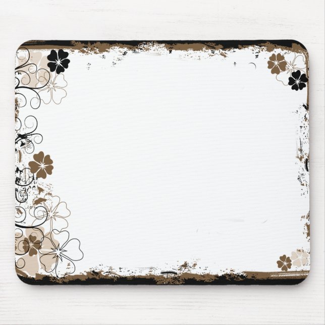 Grunge Swirl Flowers Mousepad Sepia (Front)