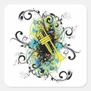 Grunge Swirl Trumpet Square Sticker