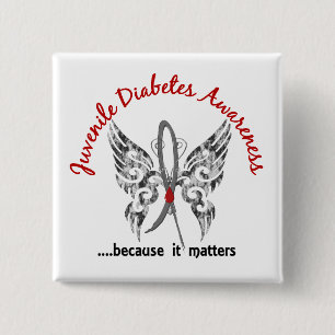 Grunge Tattoo Butterfly 6.1 Juvenile Diabetes 15 Cm Square Badge