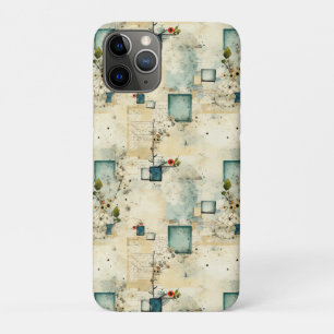 Grunge Teal Botanical Frame Parchment Scrapbook Case-Mate iPhone Case