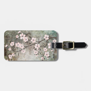 Grunge texture cherry blossom luggage tag