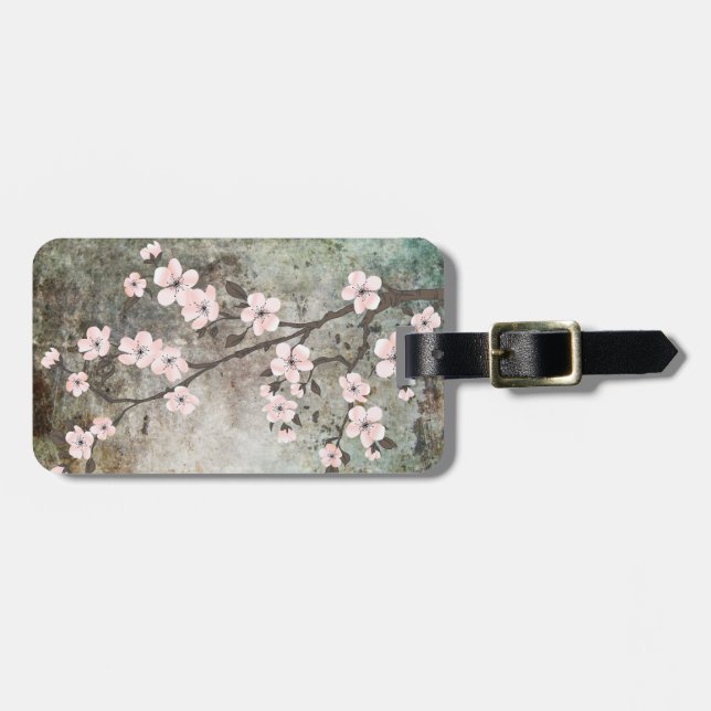 Grunge texture cherry blossom luggage tag (Front Horizontal)