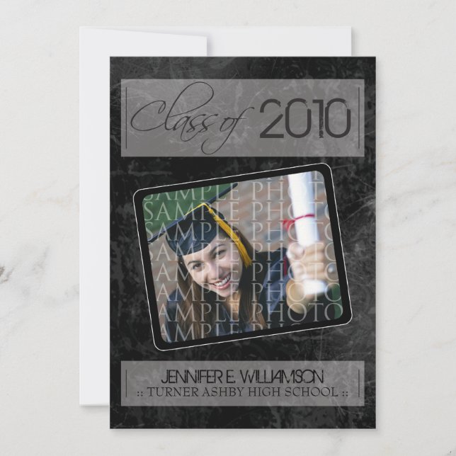 Grunge Texture Graduation Announcement (black) (Front)