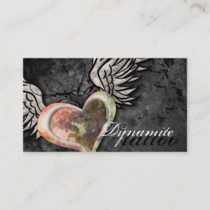 Grunge Texture Heart Wings Tattoo Business Card