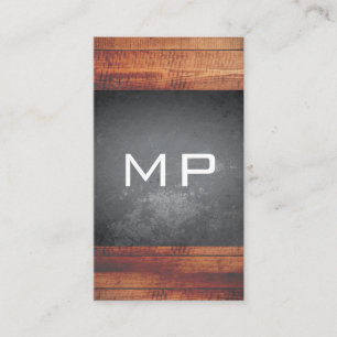 Grunge Texture Rustic Wood Monogram Business Card