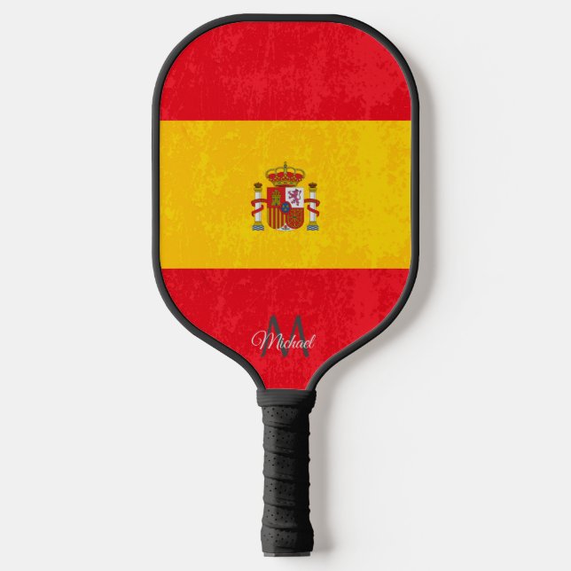 Grunge texture Spanish flag monogram name Pickleball Paddle (Front)