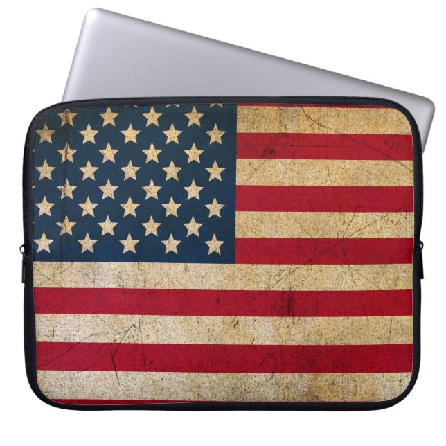 Grunge Textured American Flag Laptop Sleeves (Front)