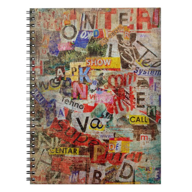 Grunge textured background design with old torn ne notebook (Front)