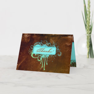 Grunge Thank You Card Flower blue Brown
