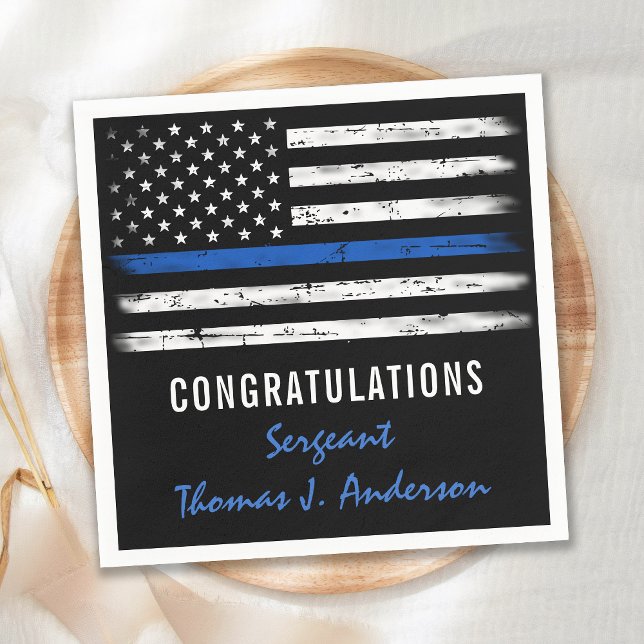 Grunge Thin Blue Line Police Officer Retirement Napkin (Creator Uploaded)
