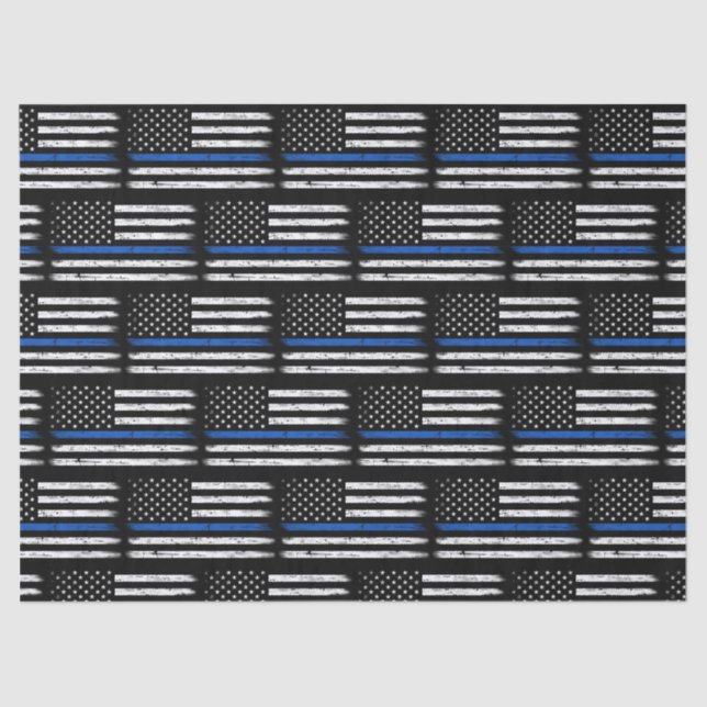 Grunge Thin Blue Line Police Officer Retirement Tissue Paper (Front)