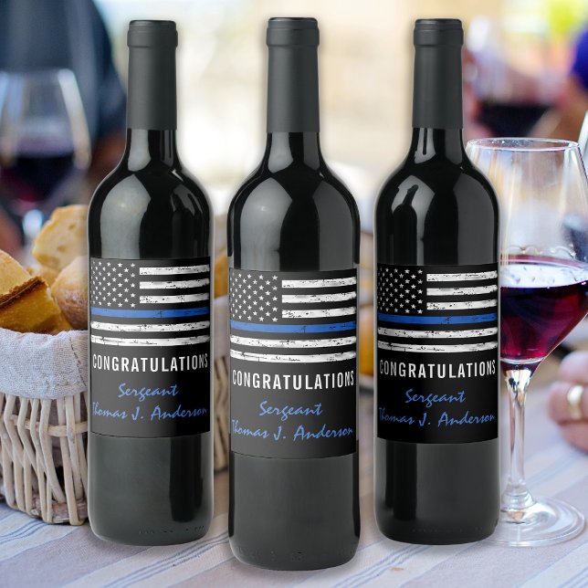 Grunge Thin Blue Line Police Officer Retirement Wine Label (Creator Uploaded)
