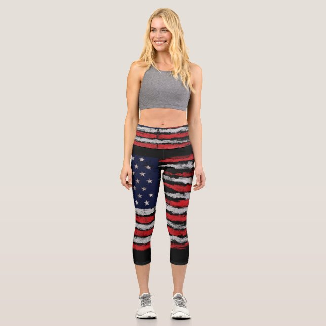 Grunge U.S.A flag Capri Leggings (Front)