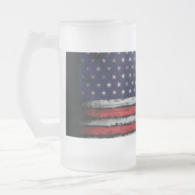 Grunge U.S.A flag Frosted Glass Beer Mug (Left)