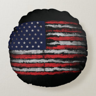 Grunge U.S.A flag Round Cushion